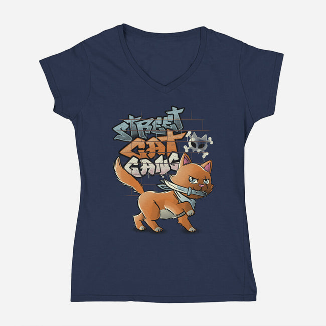 Cat Gang-Womens-V-Neck-Tee-tobefonseca