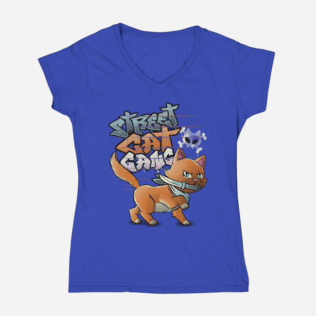 Cat Gang-Womens-V-Neck-Tee-tobefonseca