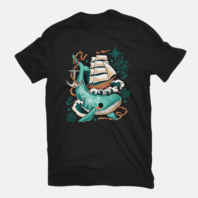 Whale Ship Tattoo-Womens-Fitted-Tee-NemiMakeit