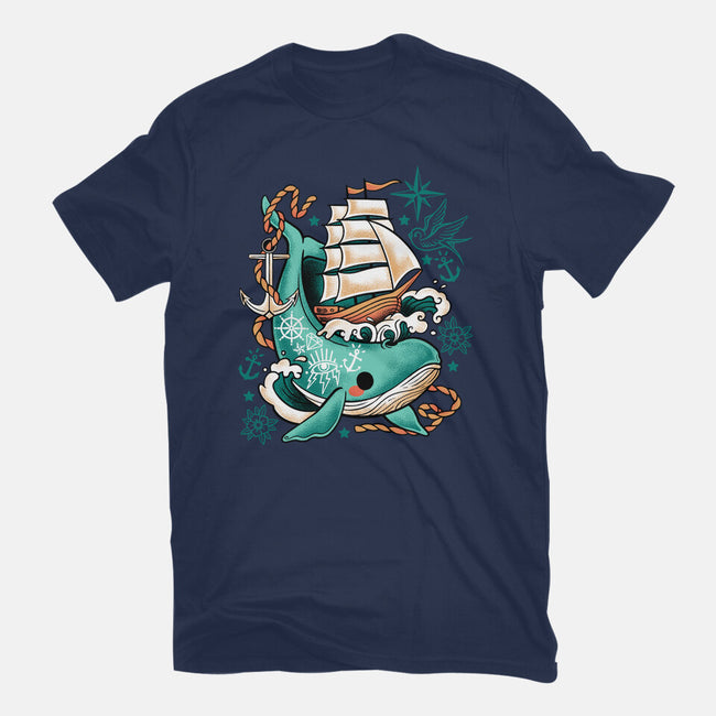 Whale Ship Tattoo-Womens-Fitted-Tee-NemiMakeit