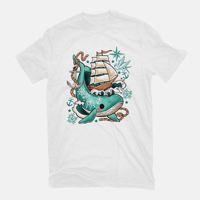 Whale Ship Tattoo-Womens-Fitted-Tee-NemiMakeit
