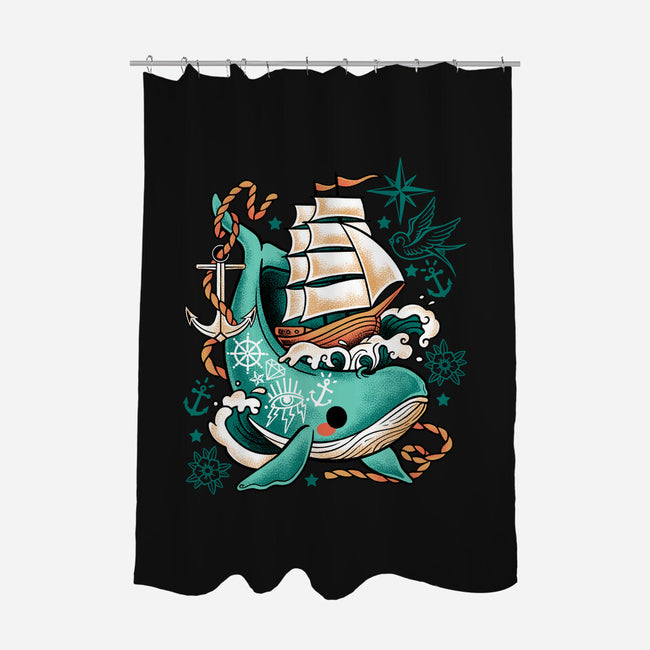 Whale Ship Tattoo-None-Polyester-Shower Curtain-NemiMakeit