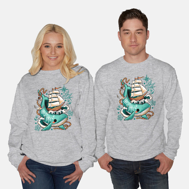 Whale Ship Tattoo-Unisex-Crew Neck-Sweatshirt-NemiMakeit