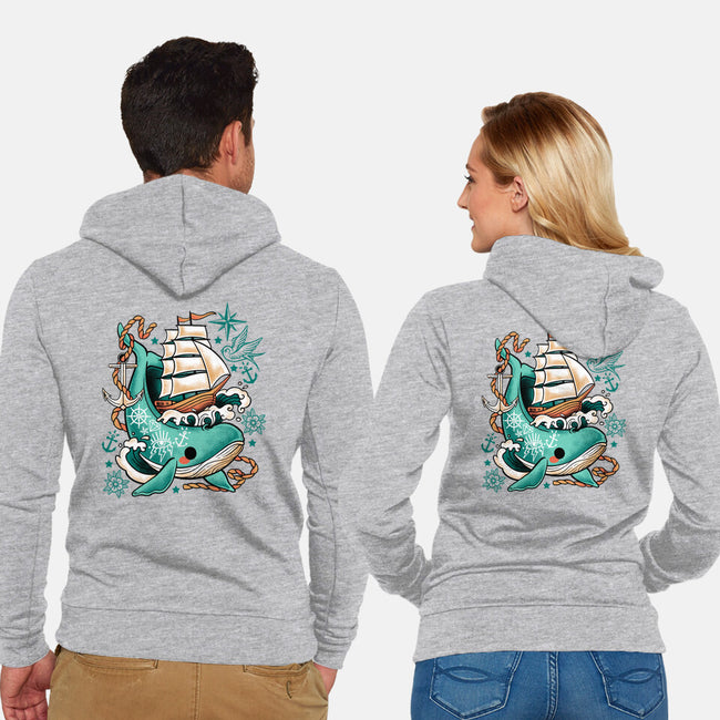 Whale Ship Tattoo-Unisex-Zip-Up-Sweatshirt-NemiMakeit