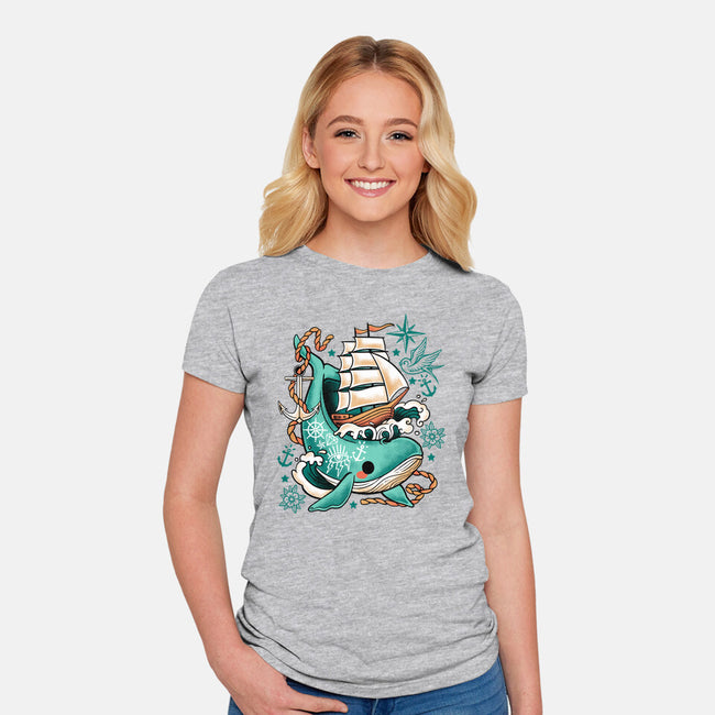 Whale Ship Tattoo-Womens-Fitted-Tee-NemiMakeit