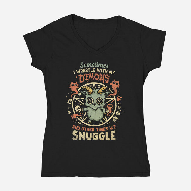 I Wrestle With My Demons-Womens-V-Neck-Tee-kg07