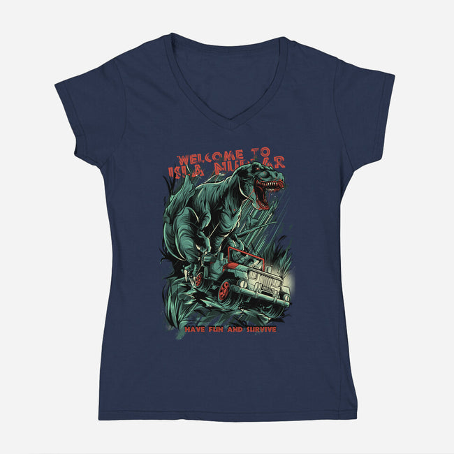Welcome To Isla Nublar-Womens-V-Neck-Tee-Guilherme magno de oliveira