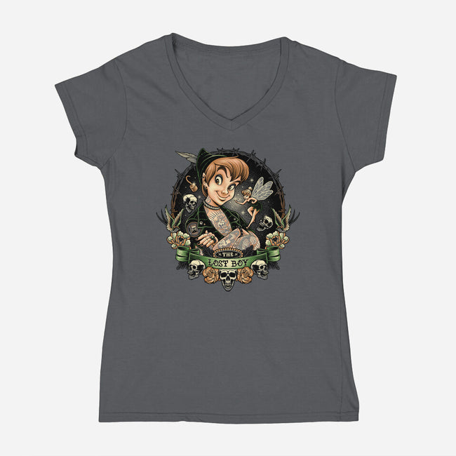 A Lost Boy-Womens-V-Neck-Tee-momma_gorilla