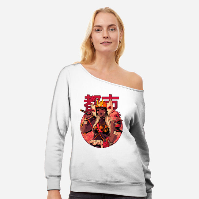 Usagi Urban Samurai-Womens-Off Shoulder-Sweatshirt-Bruno Mota