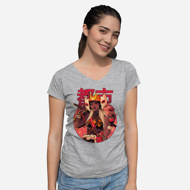 Usagi Urban Samurai-Womens-V-Neck-Tee-Bruno Mota