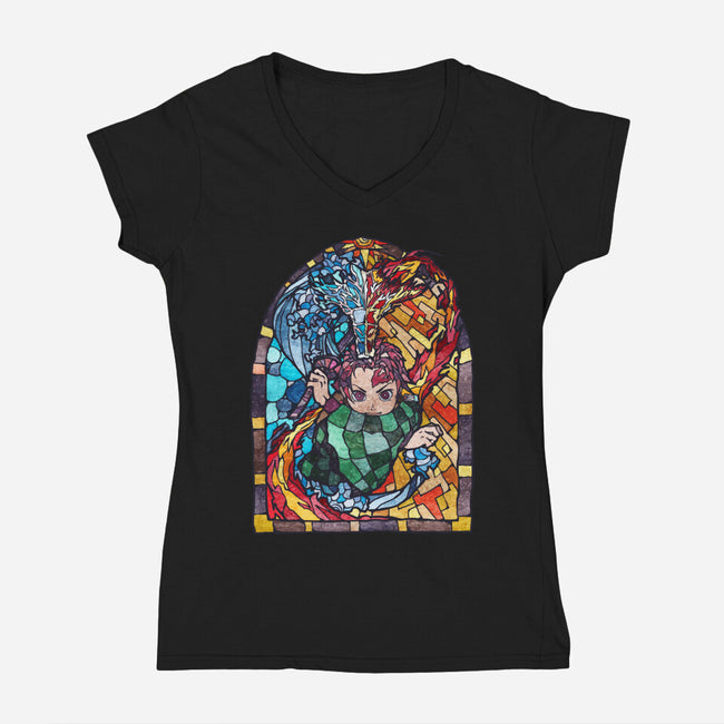 Tanjiro Stained Glass-Womens-V-Neck-Tee-line13design