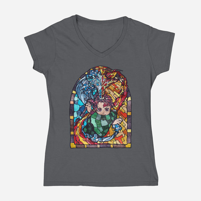 Tanjiro Stained Glass-Womens-V-Neck-Tee-line13design