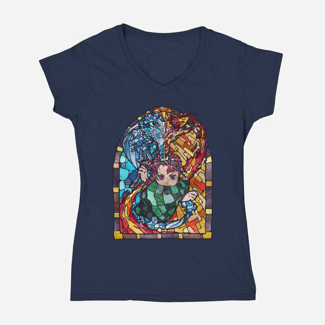 Tanjiro Stained Glass-Womens-V-Neck-Tee-line13design