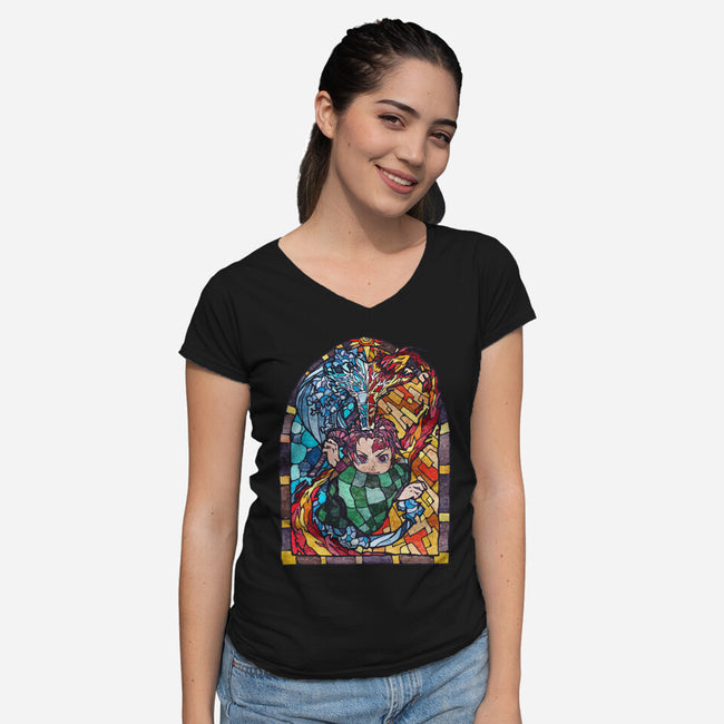 Tanjiro Stained Glass-Womens-V-Neck-Tee-line13design