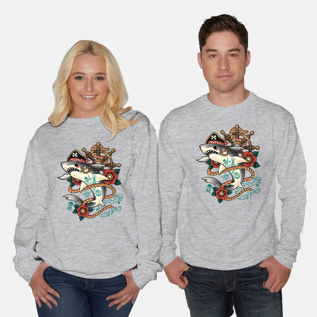 Pirate Shark Tattoo-Unisex-Crew Neck-Sweatshirt-NemiMakeit