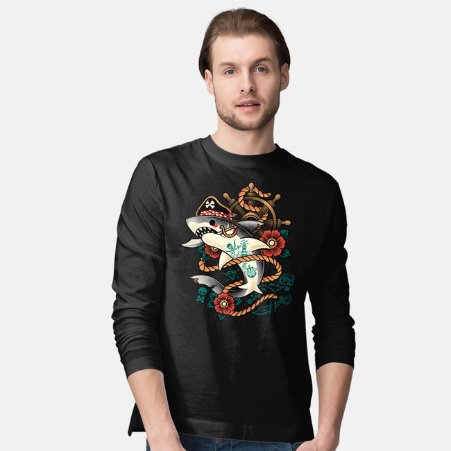Pirate Shark Tattoo-Mens-Long Sleeved-Tee-NemiMakeit