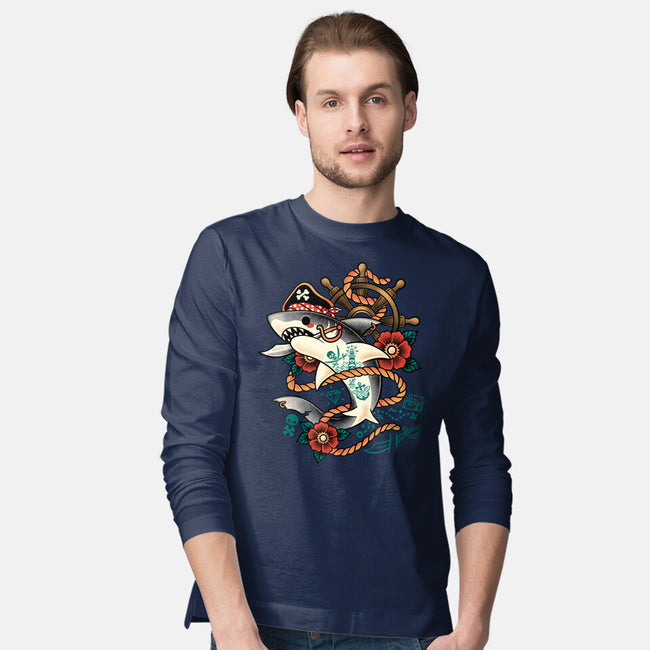 Pirate Shark Tattoo-Mens-Long Sleeved-Tee-NemiMakeit