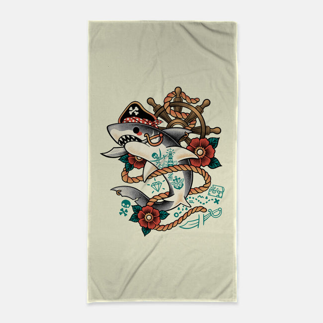 Pirate Shark Tattoo-None-Beach-Towel-NemiMakeit