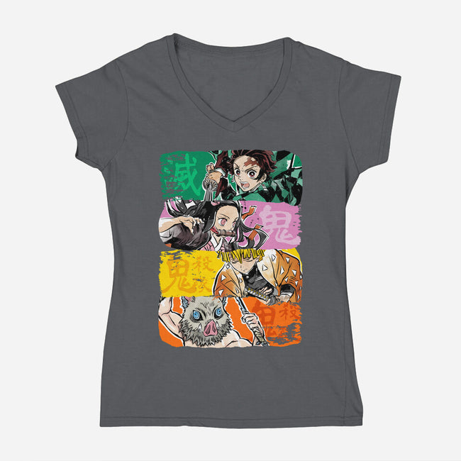 Demon Brushstrokes-Womens-V-Neck-Tee-DrMonekers