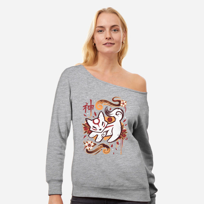 Floral Wolf Spirit-Womens-Off Shoulder-Sweatshirt-Snouleaf