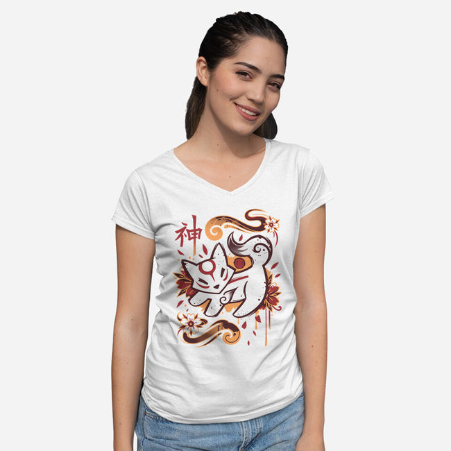 Floral Wolf Spirit-Womens-V-Neck-Tee-Snouleaf