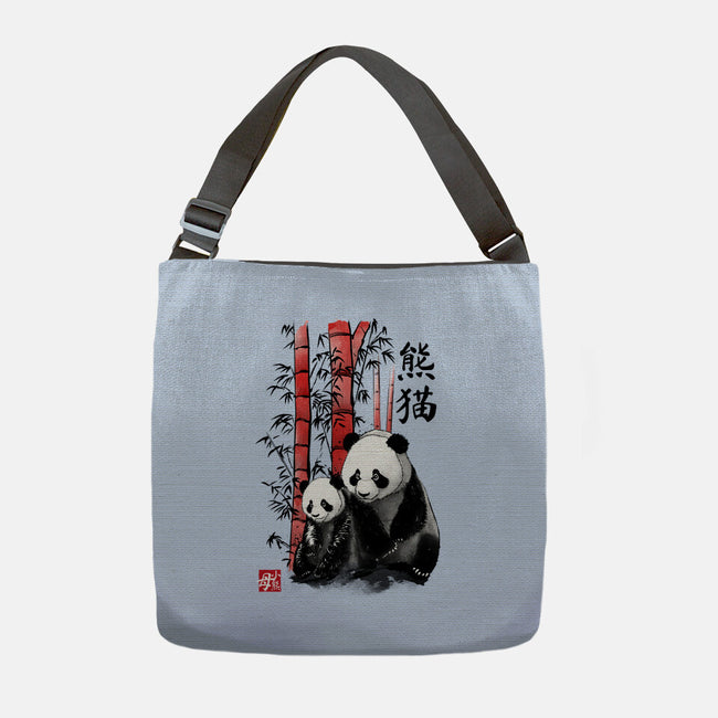 Panda And Cub Sumi-e-None-Adjustable Tote-Bag-DrMonekers