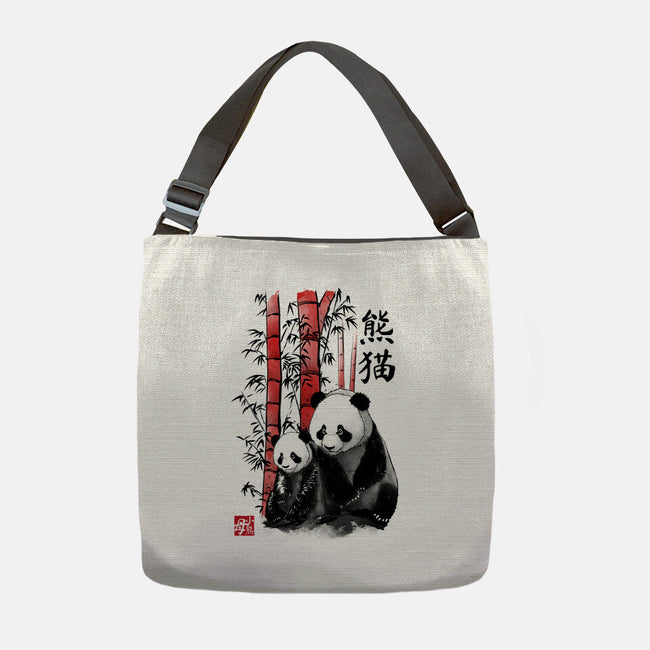 Panda And Cub Sumi-e-None-Adjustable Tote-Bag-DrMonekers