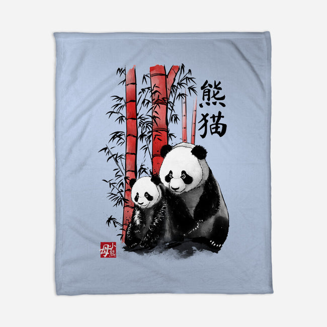 Panda And Cub Sumi-e-None-Fleece-Blanket-DrMonekers