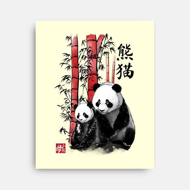 Panda And Cub Sumi-e-None-Stretched-Canvas-DrMonekers