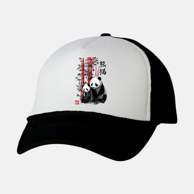 Panda And Cub Sumi-e-Unisex-Trucker-Hat-DrMonekers