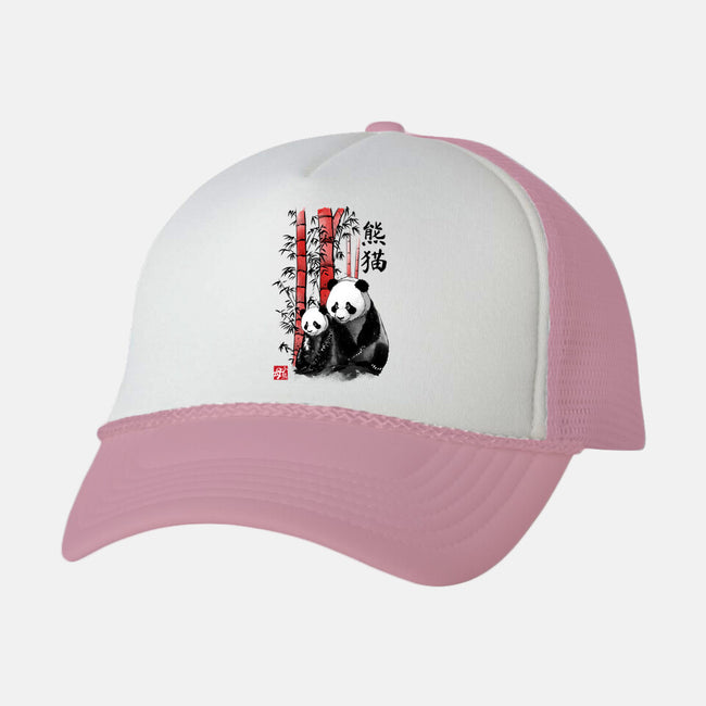 Panda And Cub Sumi-e-Unisex-Trucker-Hat-DrMonekers