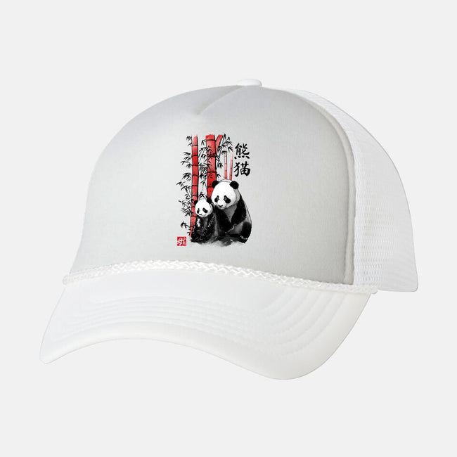 Panda And Cub Sumi-e-Unisex-Trucker-Hat-DrMonekers