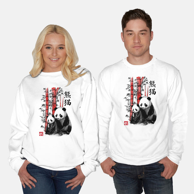 Panda And Cub Sumi-e-Unisex-Crew Neck-Sweatshirt-DrMonekers