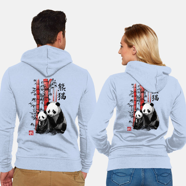 Panda And Cub Sumi-e-Unisex-Zip-Up-Sweatshirt-DrMonekers
