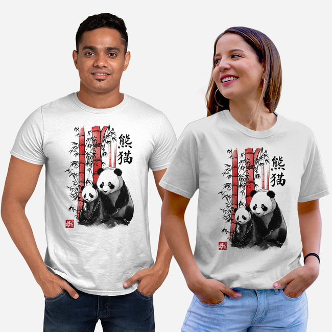 Panda And Cub Sumi-e-Unisex-Basic-Tee-DrMonekers