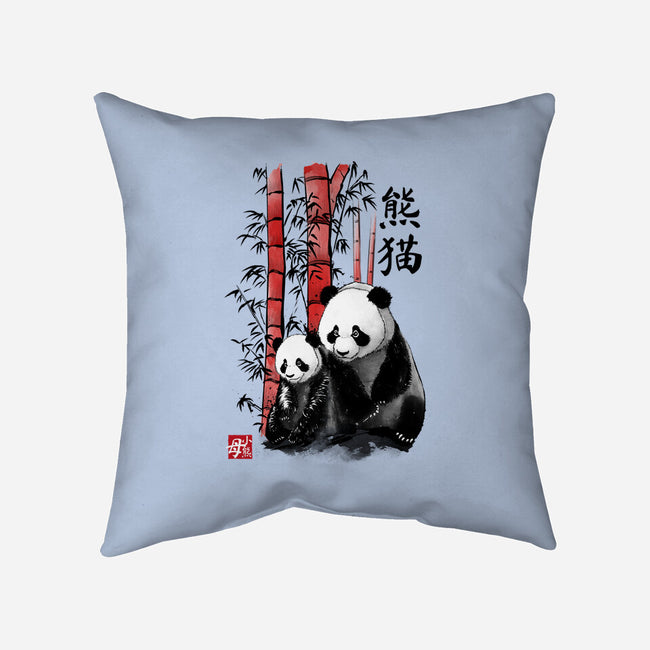 Panda And Cub Sumi-e-None-Removable Cover w Insert-Throw Pillow-DrMonekers