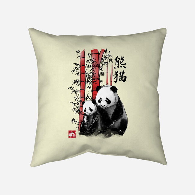 Panda And Cub Sumi-e-None-Removable Cover w Insert-Throw Pillow-DrMonekers