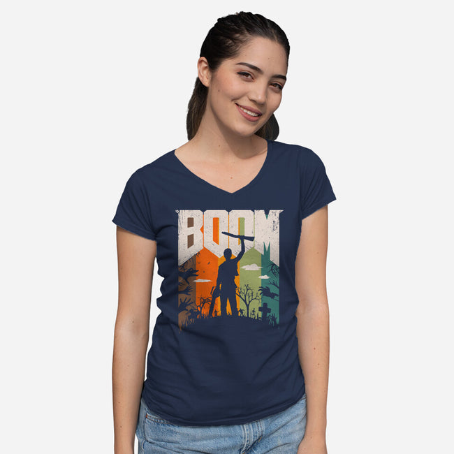 This Is My Boomstick-Womens-V-Neck-Tee-rocketman_art