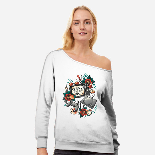 Gamer Since The 90s-Womens-Off Shoulder-Sweatshirt-NemiMakeit