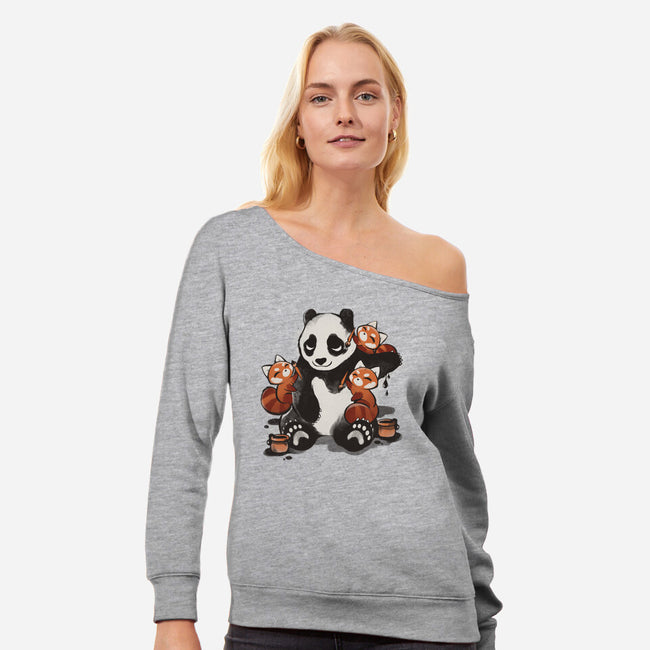 Panda Tattoo-Womens-Off Shoulder-Sweatshirt-ricolaa