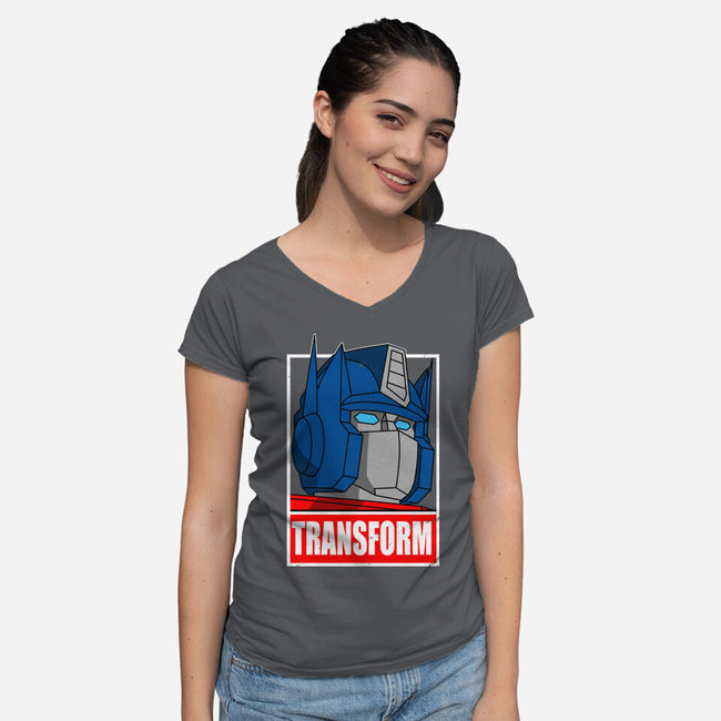 Obey And Transform-Womens-V-Neck-Tee-Boggs Nicolas