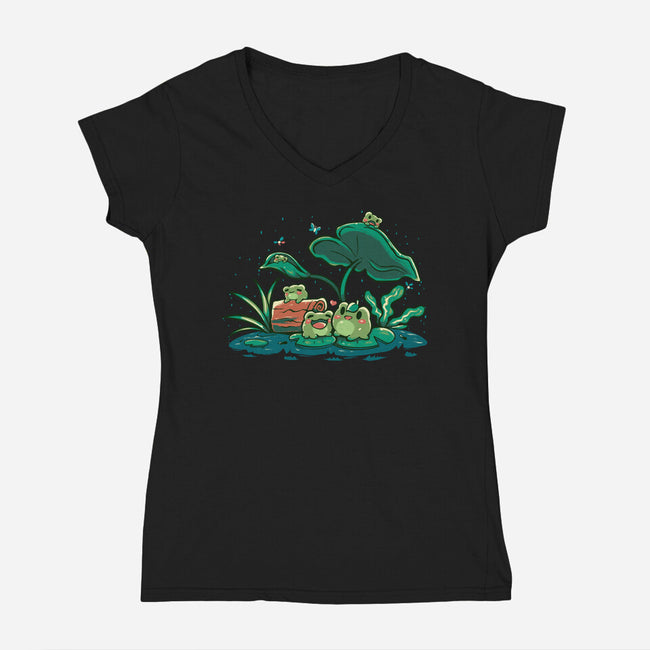 Froggy Friends-Womens-V-Neck-Tee-TechraNova