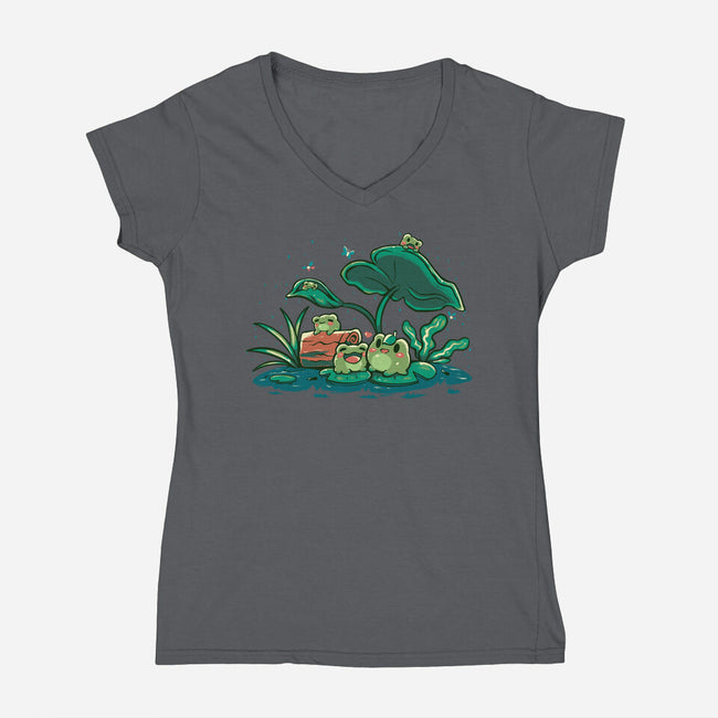 Froggy Friends-Womens-V-Neck-Tee-TechraNova