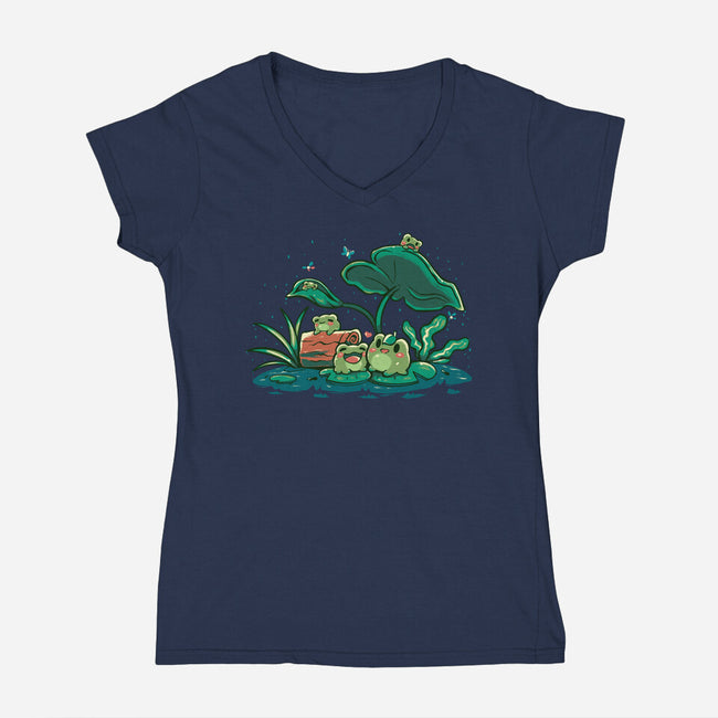 Froggy Friends-Womens-V-Neck-Tee-TechraNova
