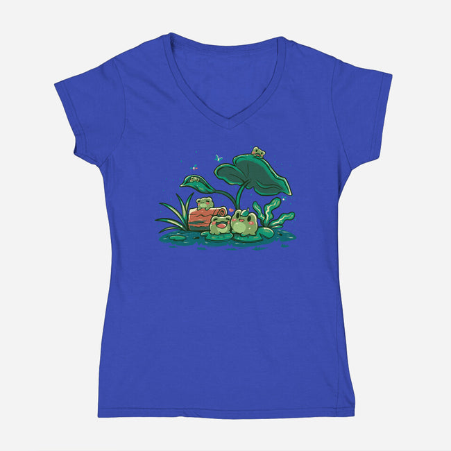 Froggy Friends-Womens-V-Neck-Tee-TechraNova