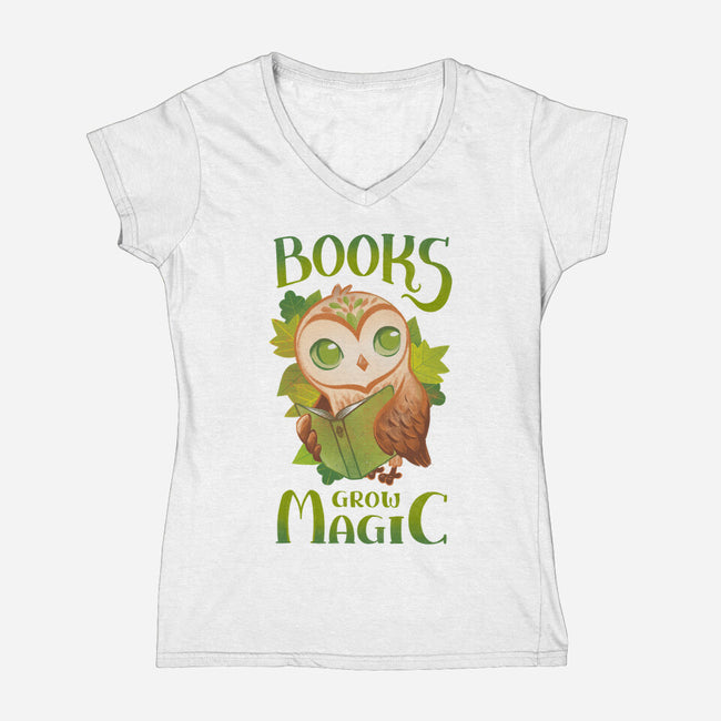 Books Grow Magic-Womens-V-Neck-Tee-ricolaa