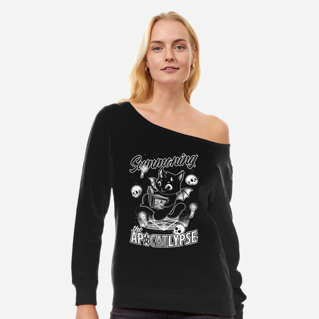 Summoning The Apocalypse Cat-Womens-Off Shoulder-Sweatshirt-Studio Mootant