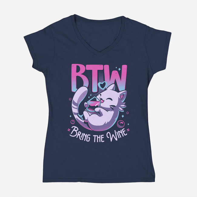 Whiskered Wine Drinker-Womens-V-Neck-Tee-Snouleaf