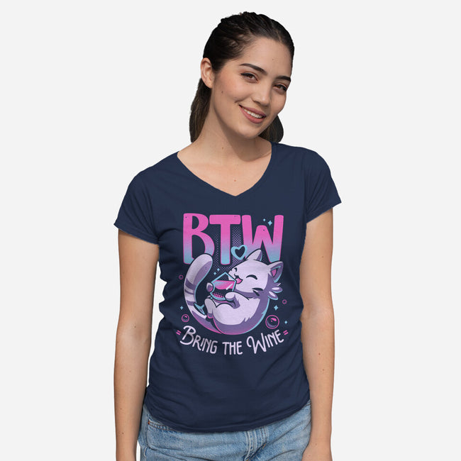 Whiskered Wine Drinker-Womens-V-Neck-Tee-Snouleaf