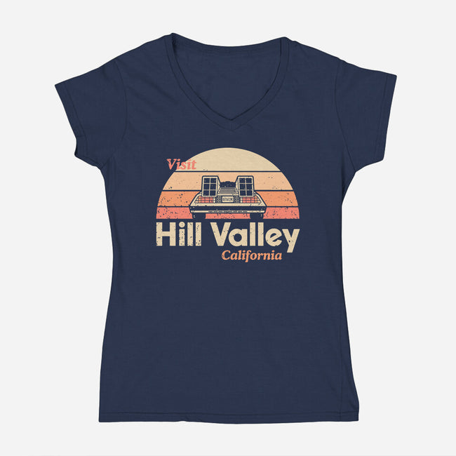 Hill Valley-Womens-V-Neck-Tee-retrodivision